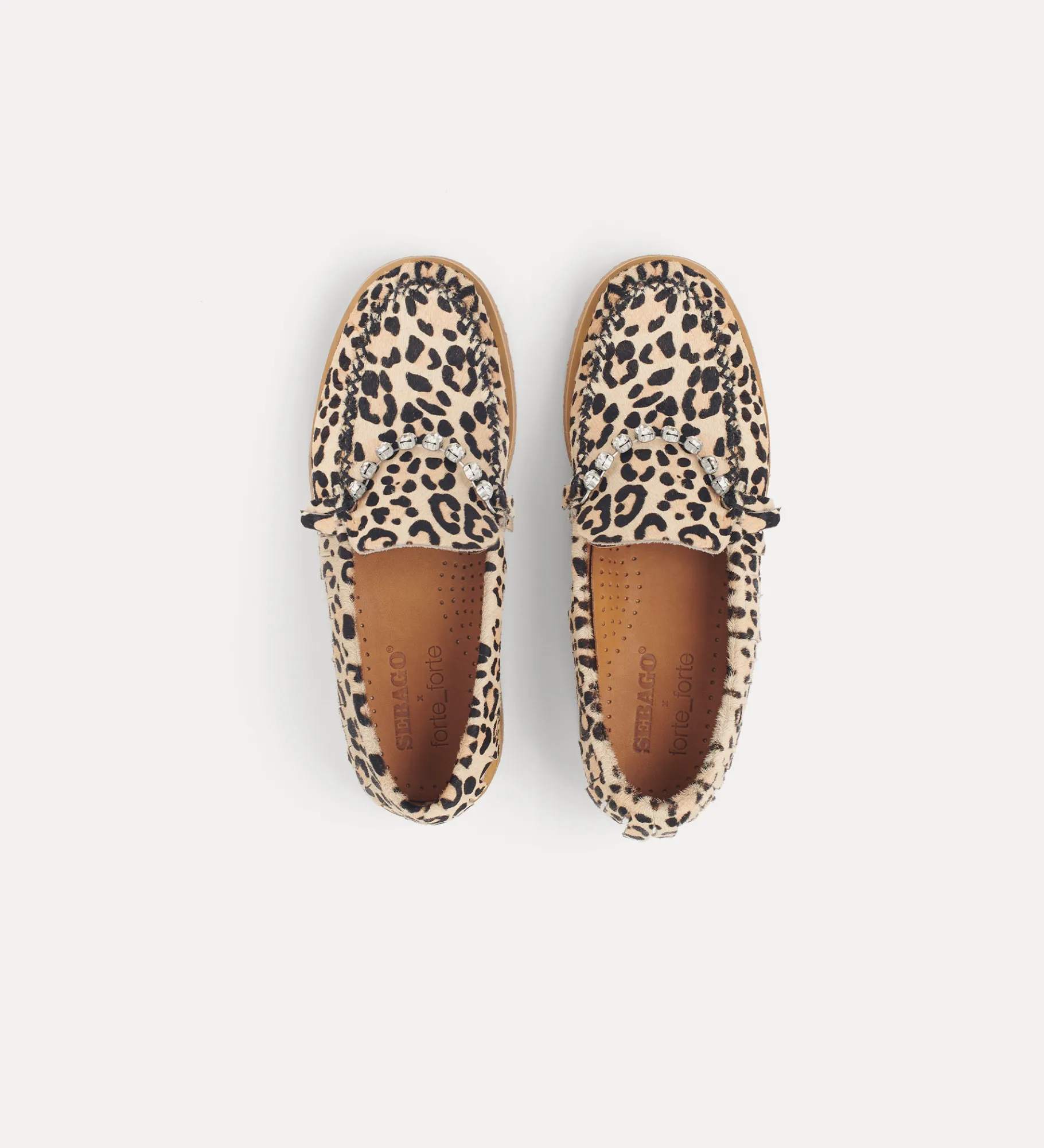 forte_forte moccasin in animal–patterned pony skin with crystal embellishment animalier^ Shoes