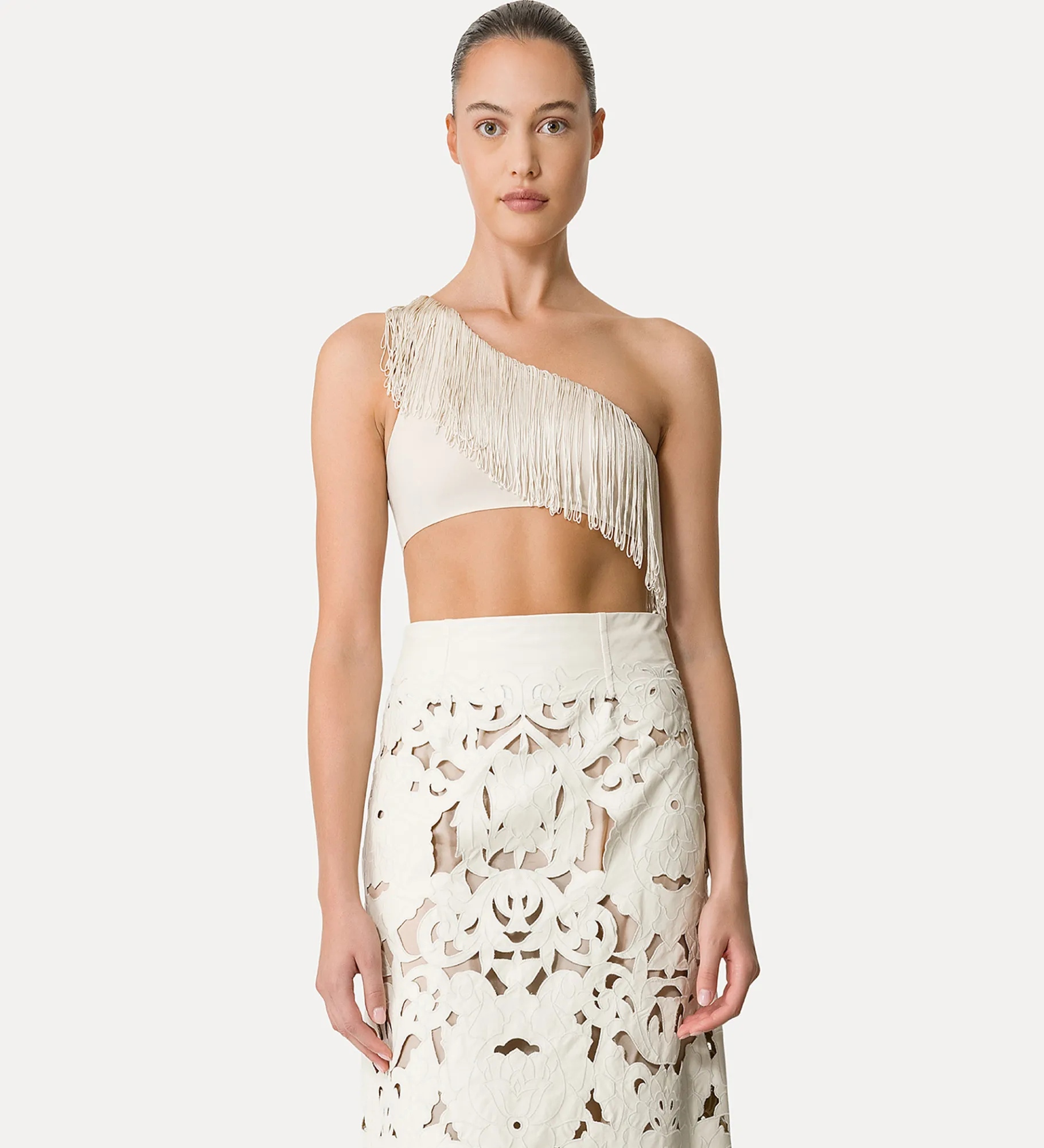 forte_forte one–shoulder top in jersey with fringing orchidea^ Beachwear And Lingerie