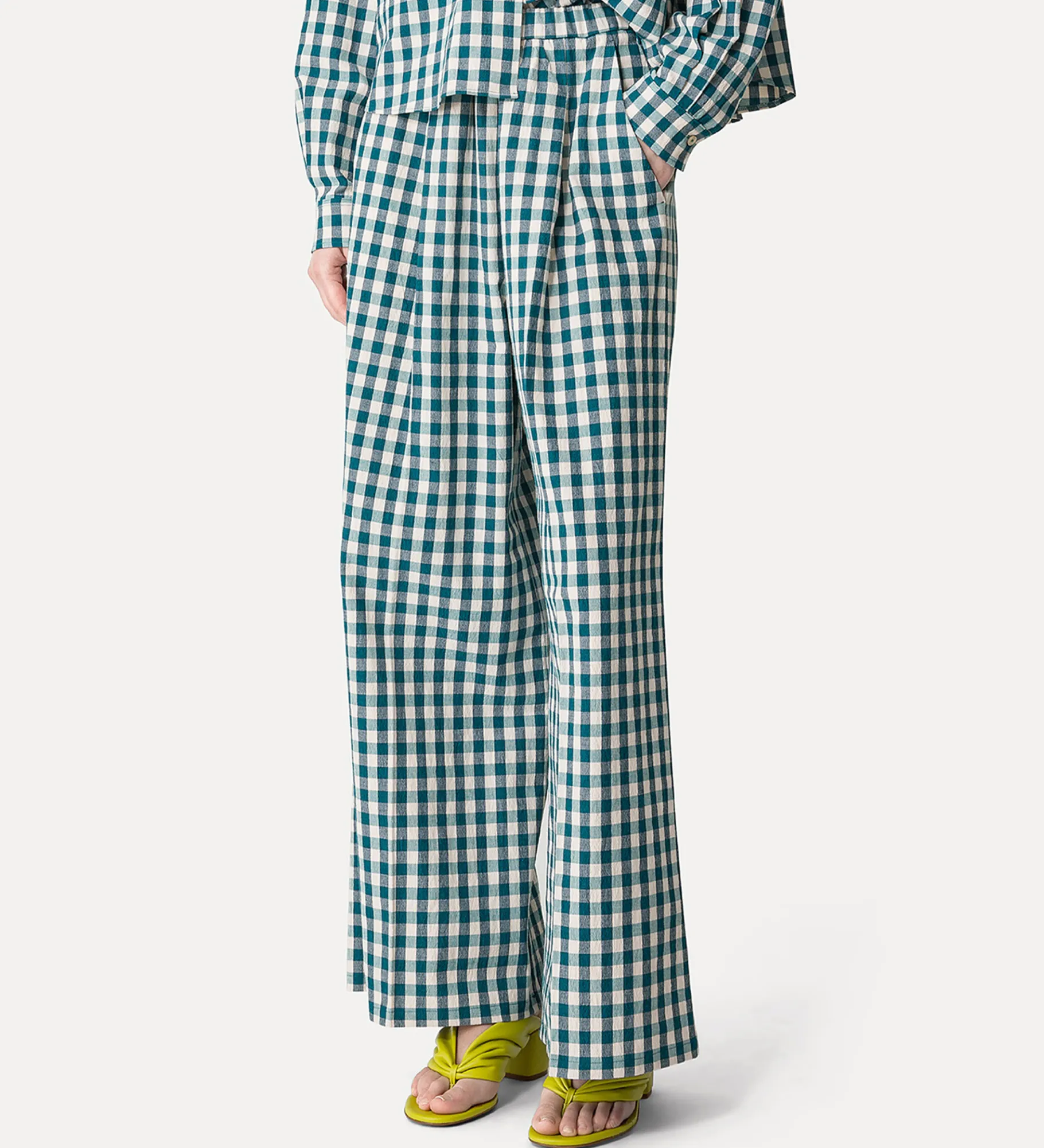 forte_forte palazzo pants in a peacock gingham check peacock^ Pants