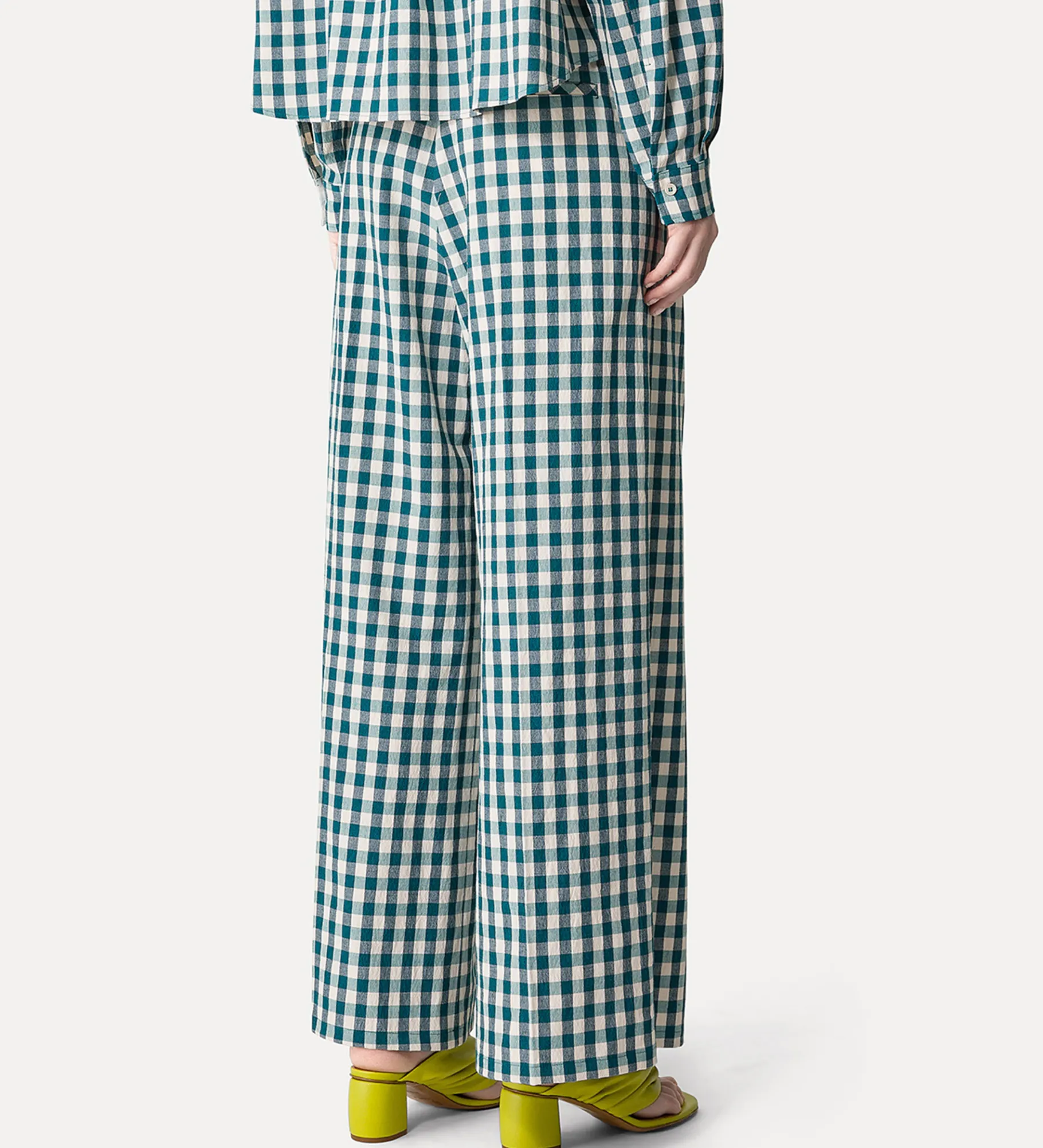 forte_forte palazzo pants in a peacock gingham check peacock^ Pants