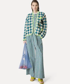 forte_forte palazzo pants in a peacock gingham check peacock^ Pants