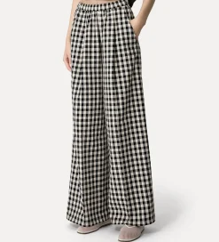 forte_forte palazzo pants in gingham–check cotton abisso^ Pants