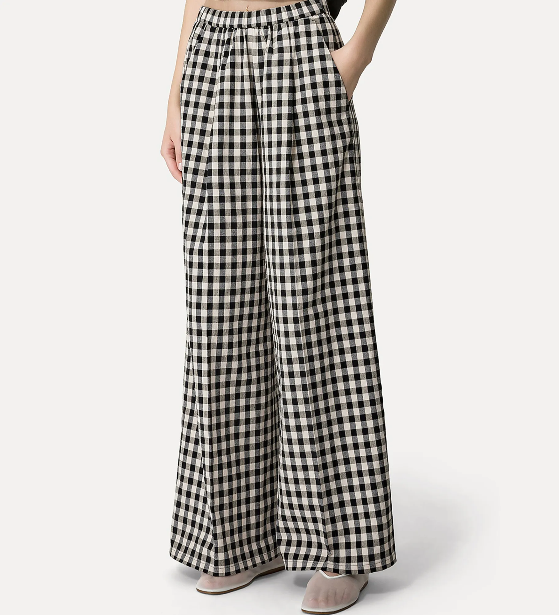 forte_forte palazzo pants in gingham–check cotton abisso^ Pants