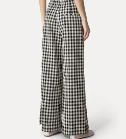 forte_forte palazzo pants in gingham–check cotton abisso^ Pants
