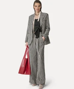 forte_forte palazzo pants in gingham–check cotton abisso^ Pants