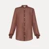 forte_forte pared–back mandarin–collar shirt in cotton–and–silk voile cacao^ Shirts