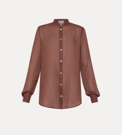 forte_forte pared–back mandarin–collar shirt in cotton–and–silk voile cacao^ Shirts