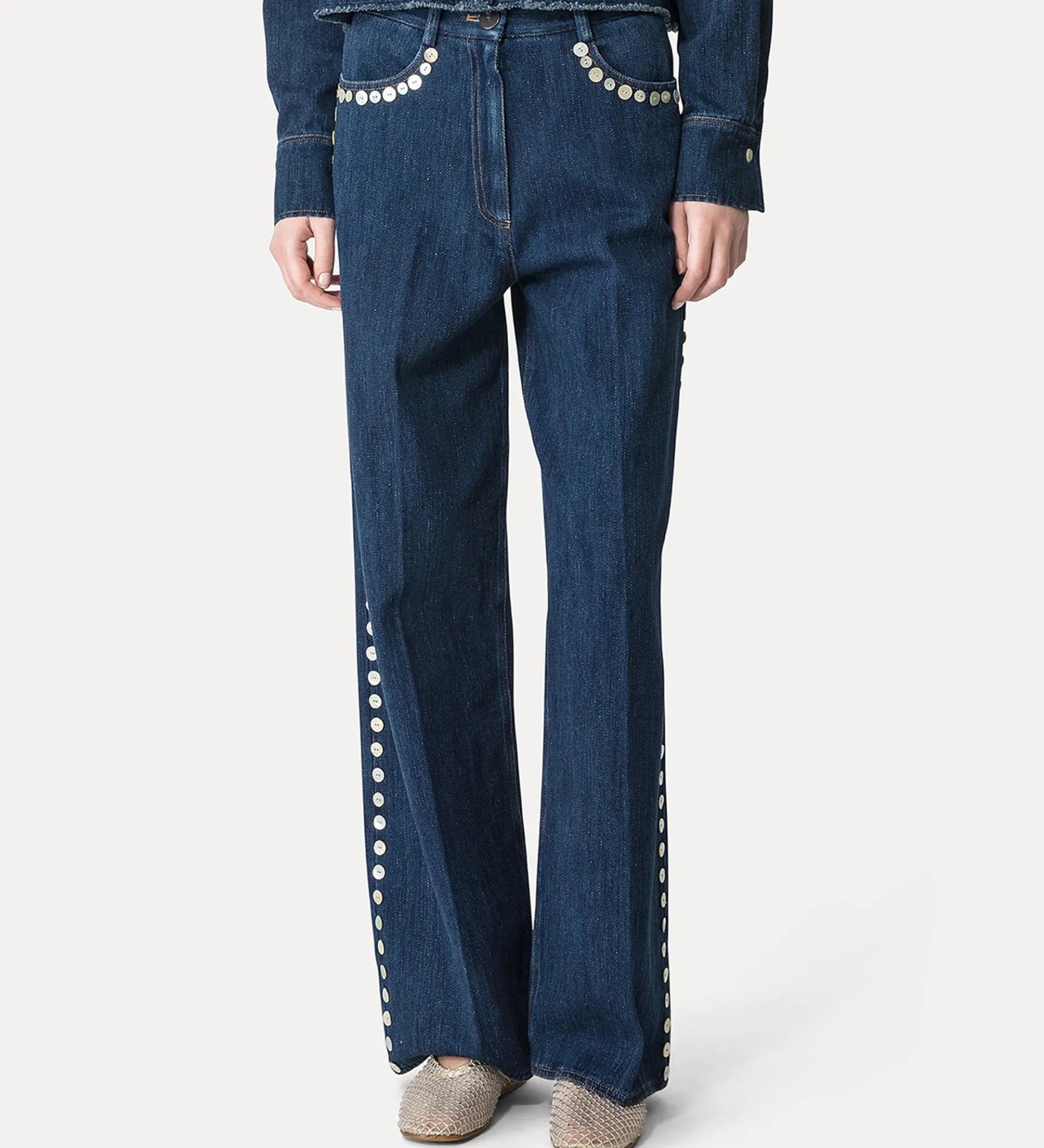 forte_forte 5–pocket trousers with sequinning indigo^ Pants