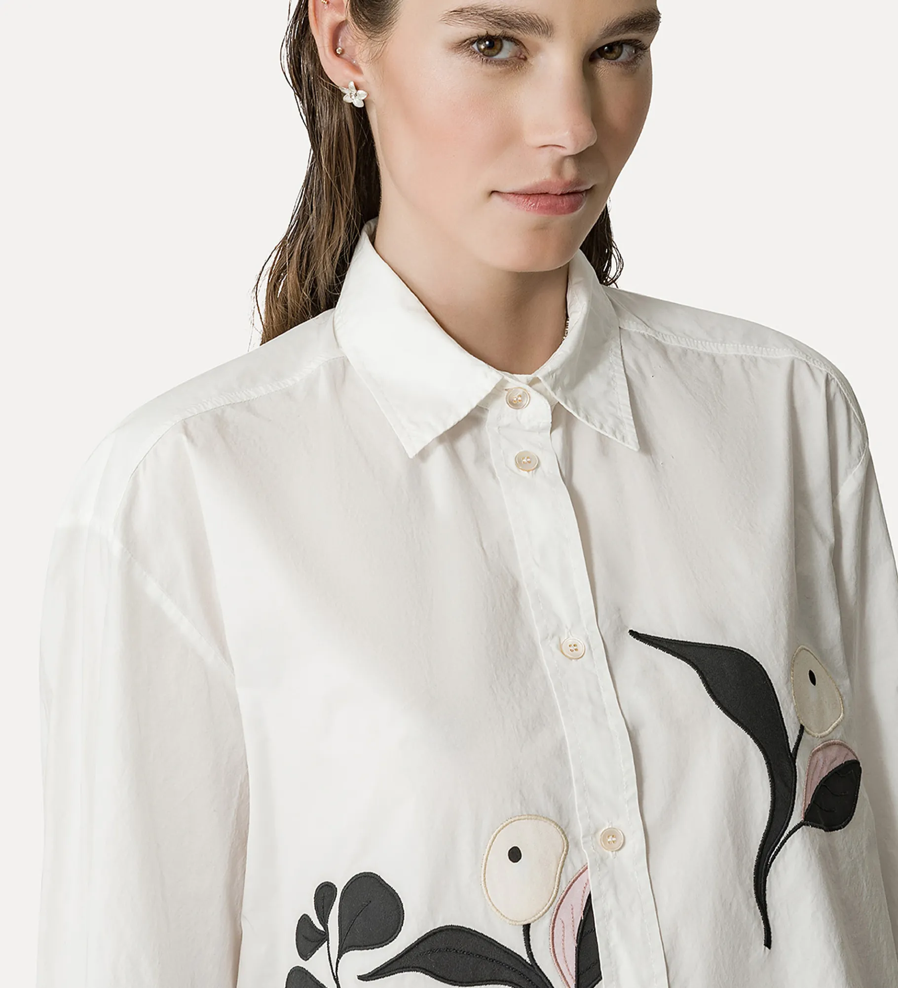 forte_forte poplin shirt with embroidered detailing oyster^ Shirts