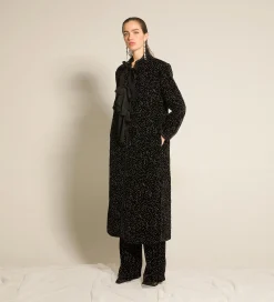 forte_forte quilted velvet coat with glitter polka dots nero^ Coats