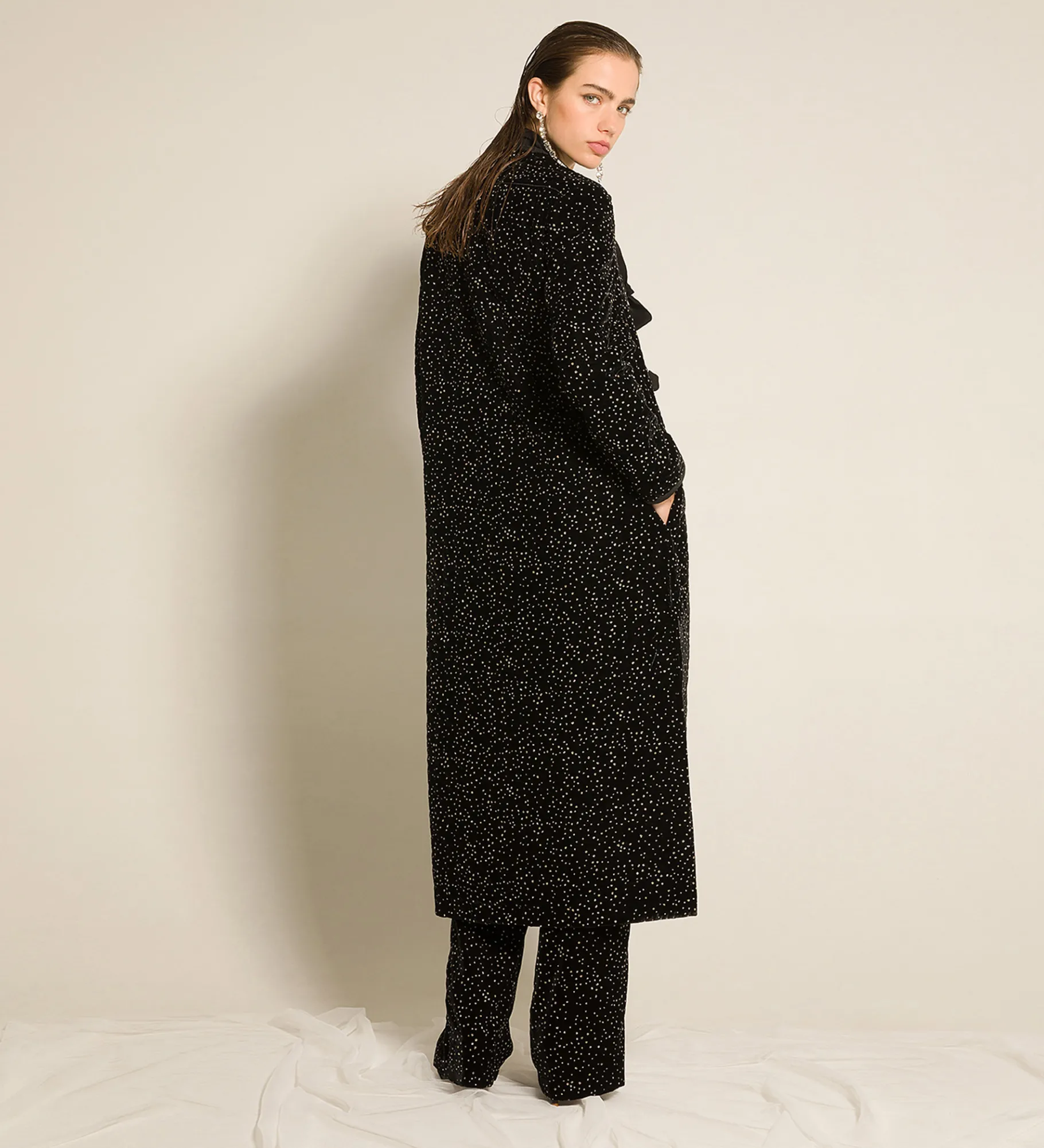forte_forte quilted velvet coat with glitter polka dots nero^ Coats