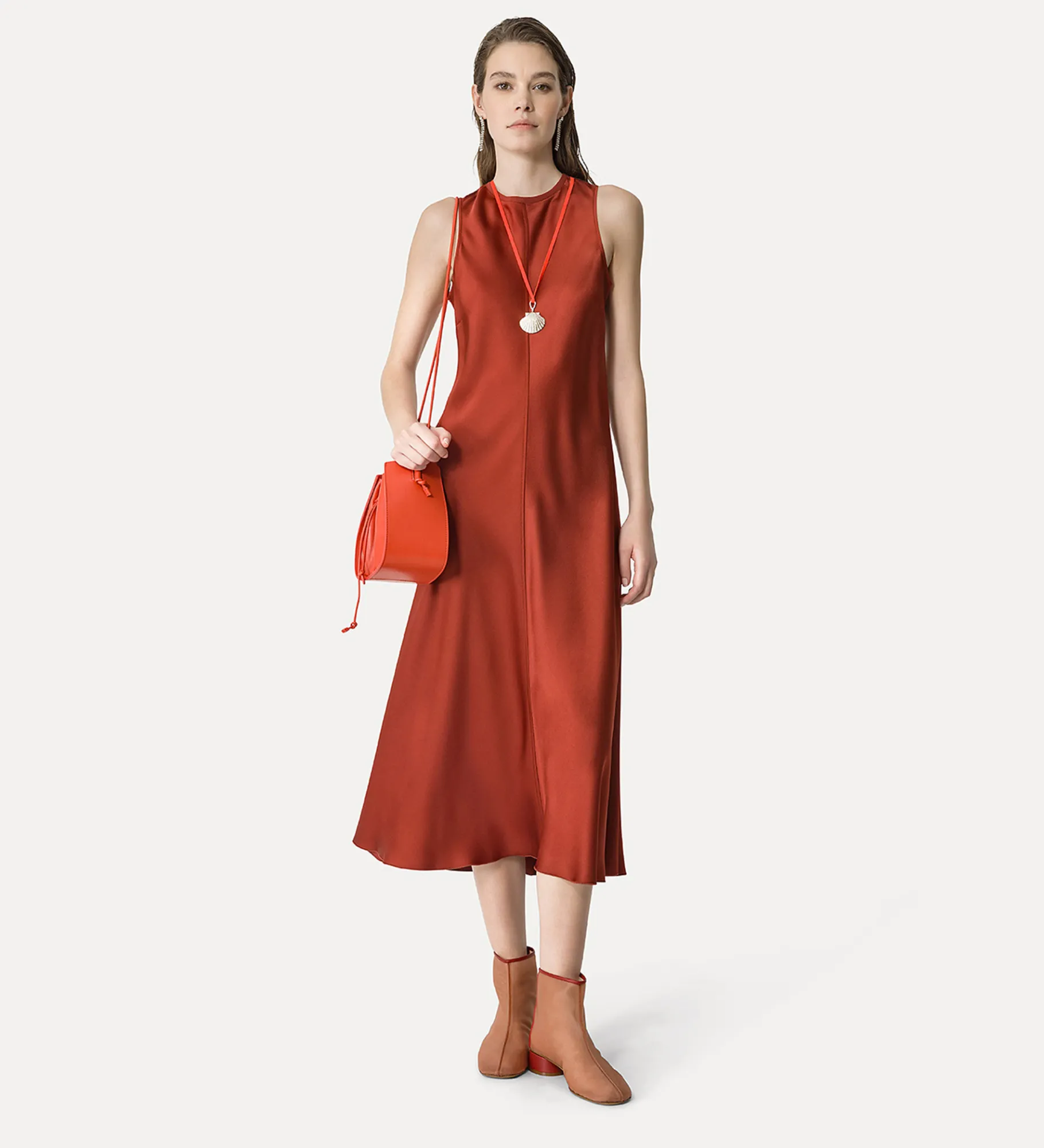 forte_forte round–neck satin dress terre^ Dresses