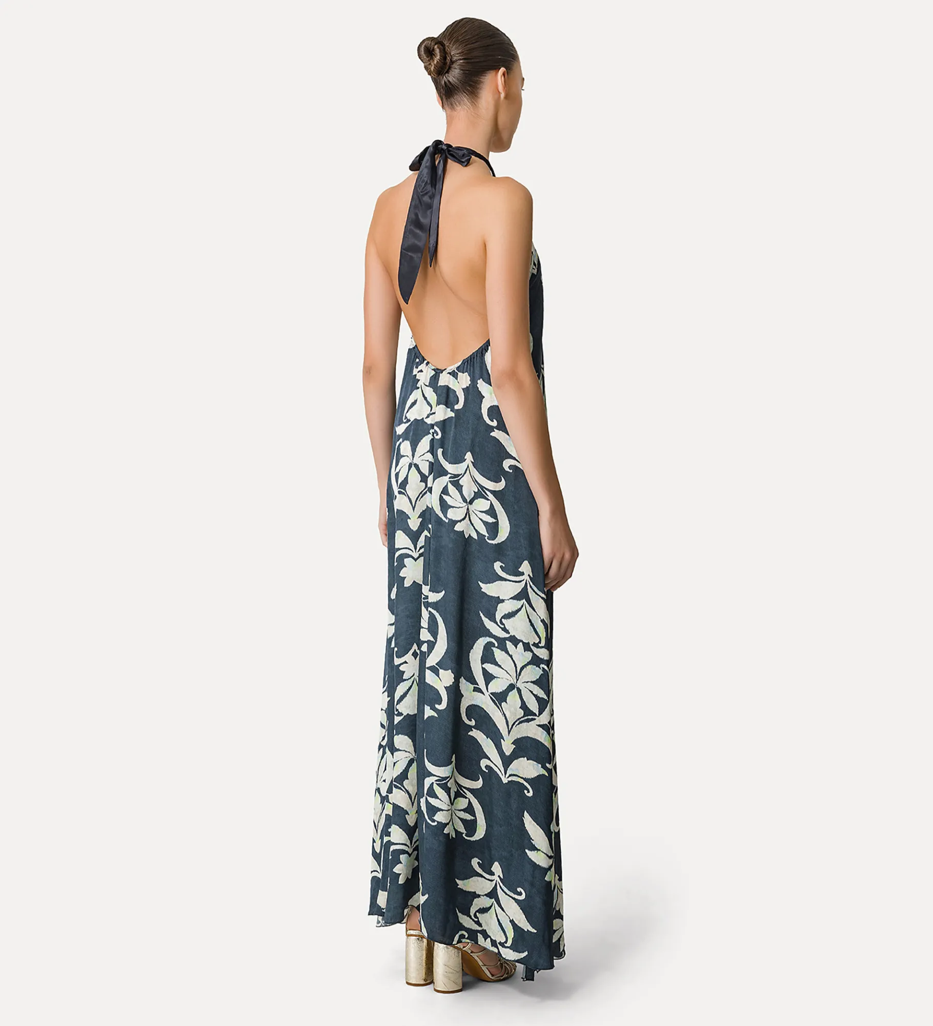 forte_forte satin dress with halterneck design oltremare^ Dresses