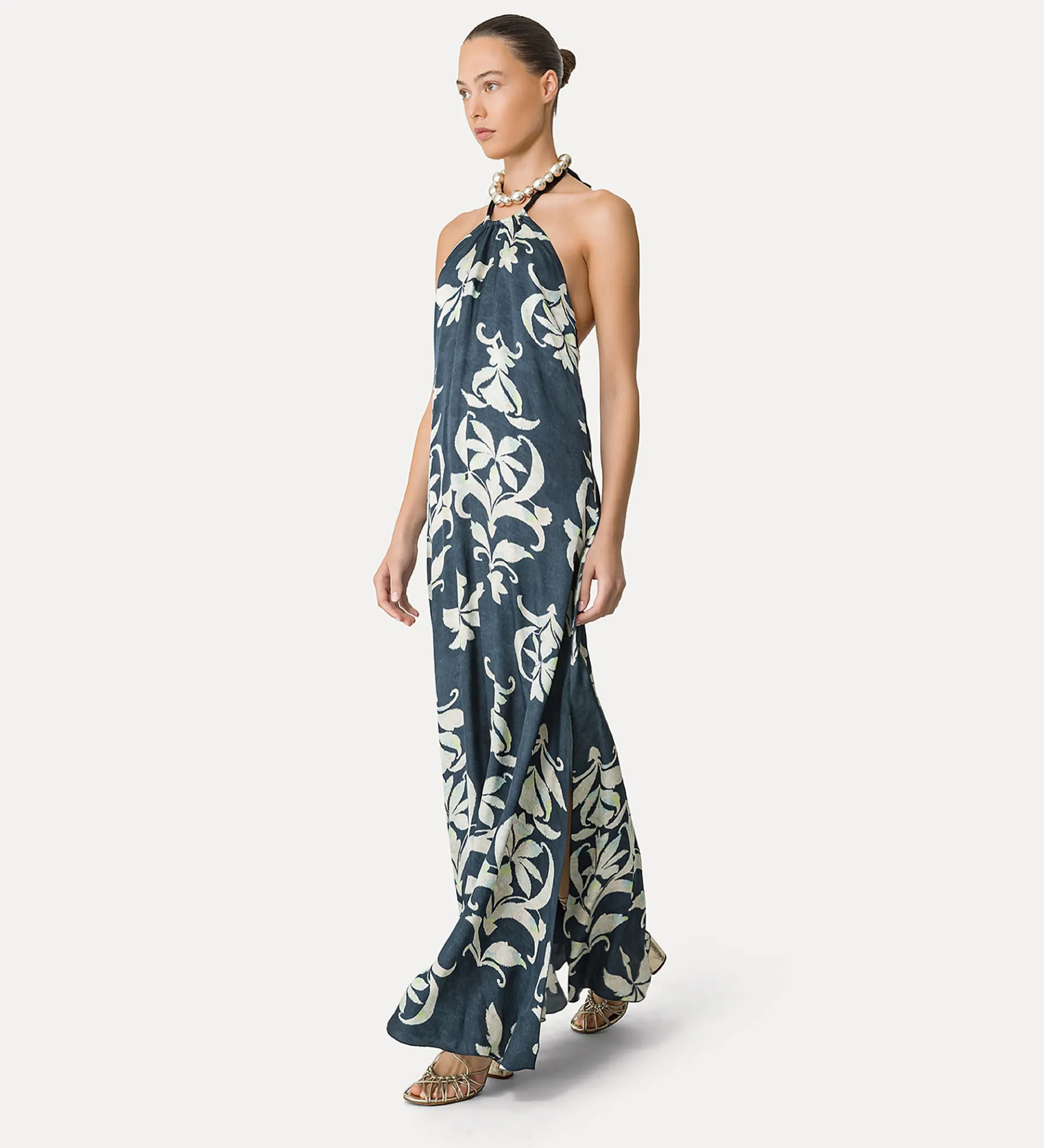 forte_forte satin dress with halterneck design oltremare^ Dresses