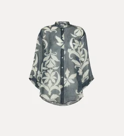 forte_forte short–sleeve shirt with “the secret lily” print oltremare^ Shirts