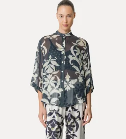 forte_forte short–sleeve shirt with “the secret lily” print oltremare^ Shirts