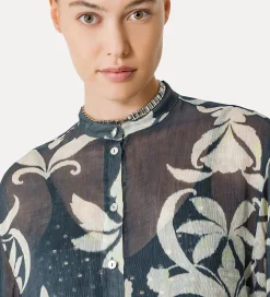 forte_forte short–sleeve shirt with “the secret lily” print oltremare^ Shirts