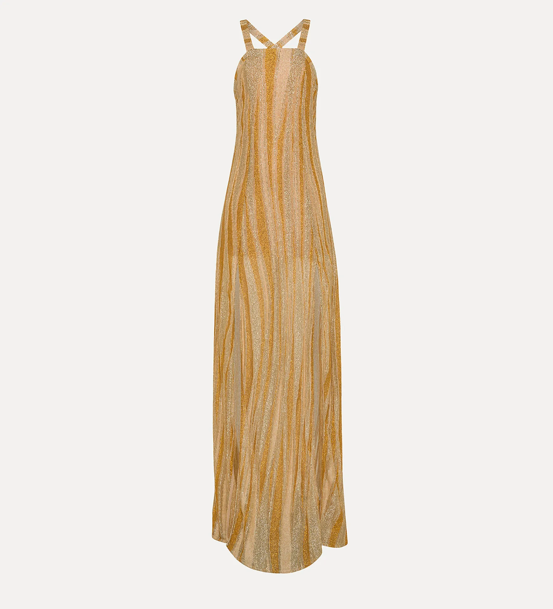 forte_forte square–necked gown in lurex jersey gold^ Dresses