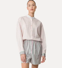 forte_forte striped granddad shirt petalo^ Shirts