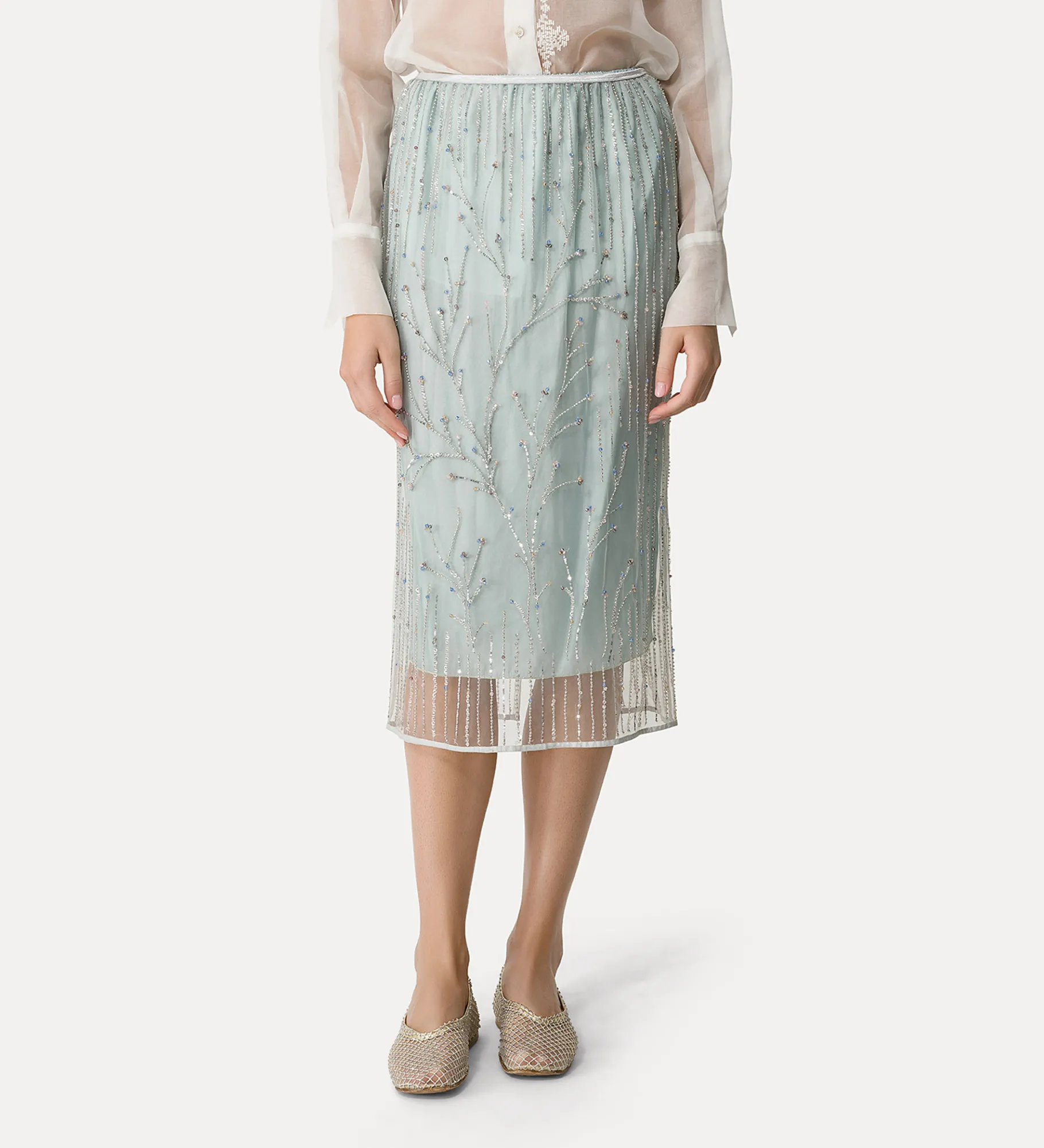 forte_forte tulle skirt with “firefly” embroidered detailing firefly^ Skirts