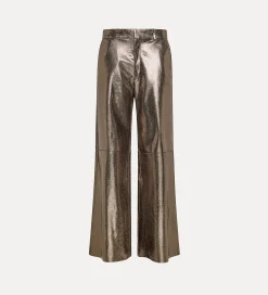 forte_forte wide–leg trousers in waffle–patterned suede gun metal^ Pants