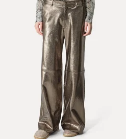 forte_forte wide–leg trousers in waffle–patterned suede gun metal^ Pants