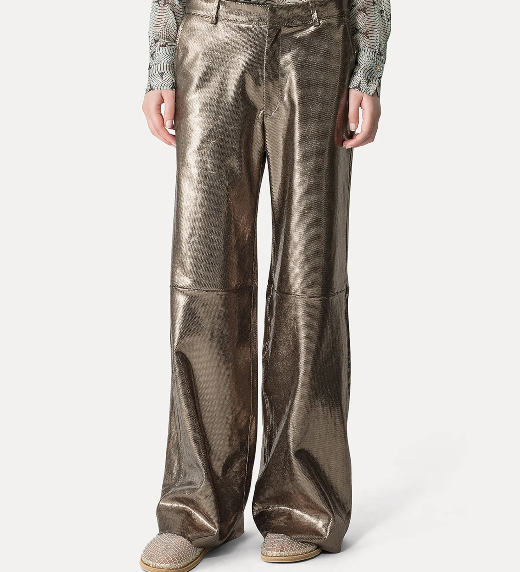 forte_forte wide–leg trousers in waffle–patterned suede gun metal^ Pants