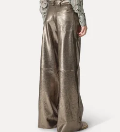 forte_forte wide–leg trousers in waffle–patterned suede gun metal^ Pants