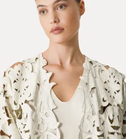 forte_forte women's leather bomber jacket with “poetic orchid” embroidery work orchidea^ Coats