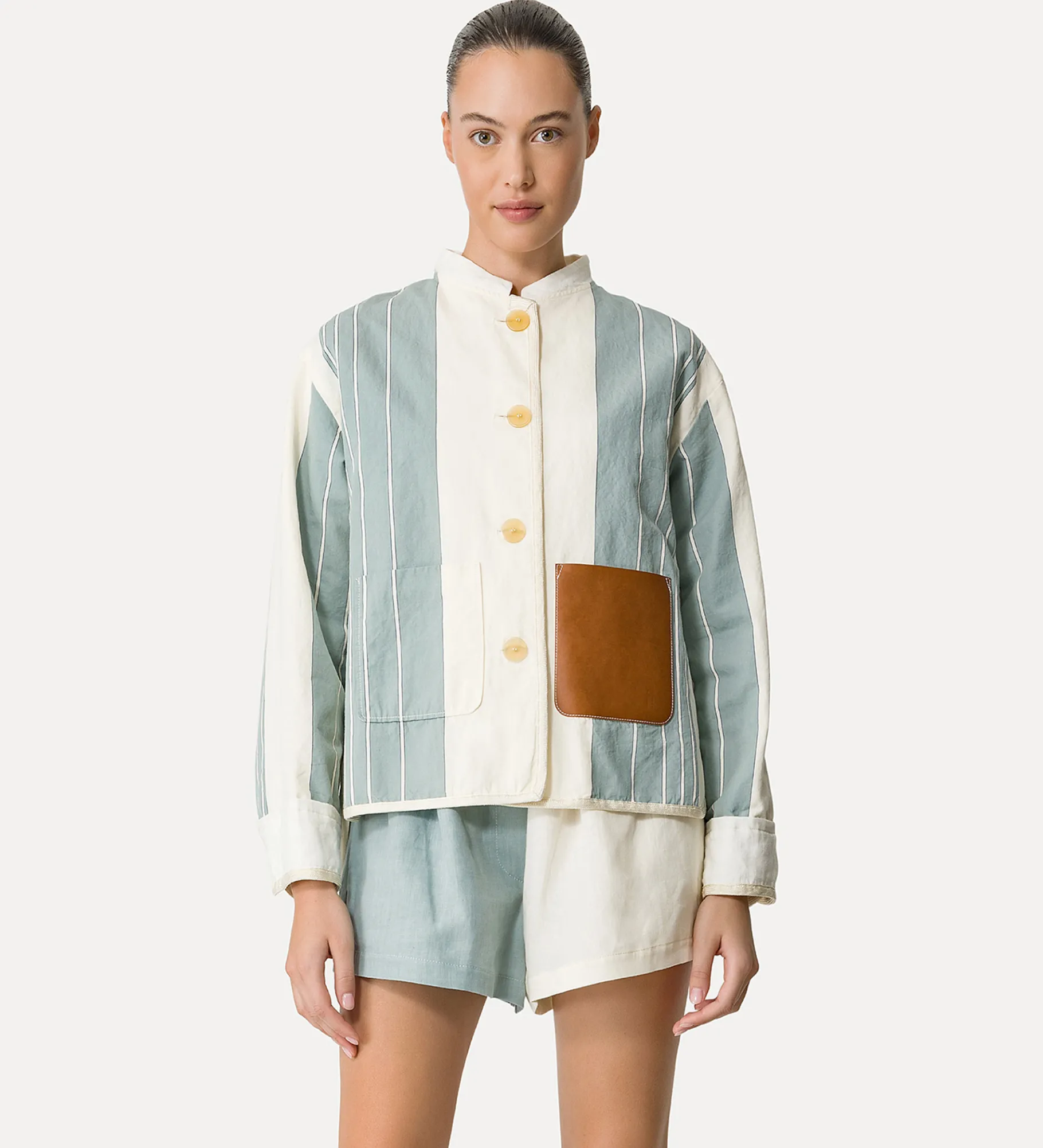 forte_forte work jacket in cotton and linen acqua^ Jackets